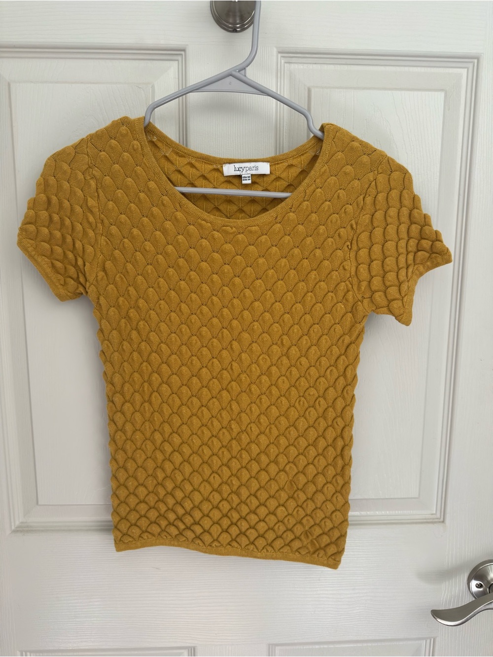 Lucy Paris Textured Short Sleeve Top in Mustard Yellow